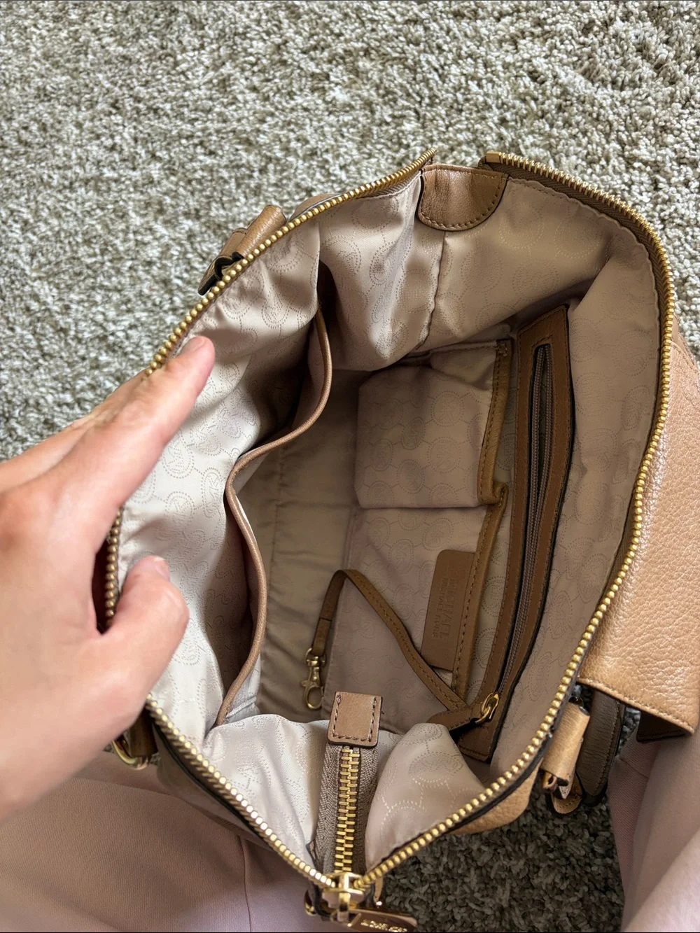 Michael Kors Tan Leather Tote with Gold-Tone Lock